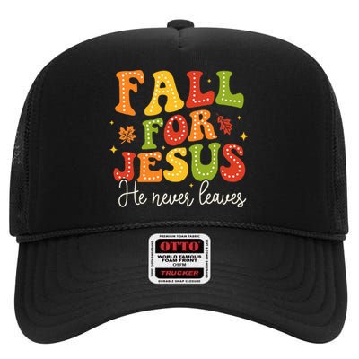 Christian Sayings Halloween Fall For Jesus Religious High Crown Mesh Back Trucker Hat