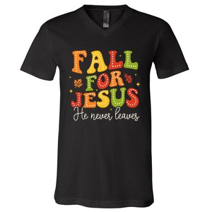 Christian Sayings Halloween Fall For Jesus Religious V-Neck T-Shirt