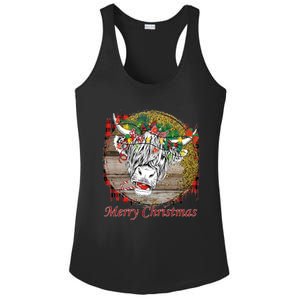 Cute Santa Highland Hairy Cow Merry Christmas Red Plaid Gift Ladies PosiCharge Competitor Racerback Tank