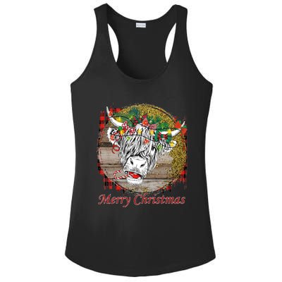 Cute Santa Highland Hairy Cow Merry Christmas Red Plaid Gift Ladies PosiCharge Competitor Racerback Tank