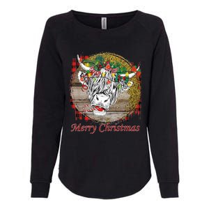 Cute Santa Highland Hairy Cow Merry Christmas Red Plaid Gift Womens California Wash Sweatshirt