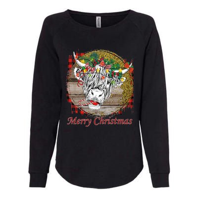 Cute Santa Highland Hairy Cow Merry Christmas Red Plaid Gift Womens California Wash Sweatshirt