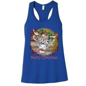 Cute Santa Highland Hairy Cow Merry Christmas Red Plaid Gift Women's Racerback Tank