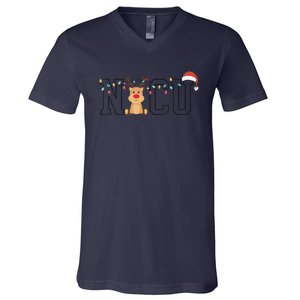 Cute Santa Hat Reindeer Christmas Light Xmas NICU Nurse V-Neck T-Shirt