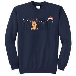 Cute Santa Hat Reindeer Christmas Light Xmas NICU Nurse Tall Sweatshirt