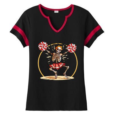 Cheerleading Skeleton Halloween Cheer Skeleton Ladies Halftime Notch Neck Tee