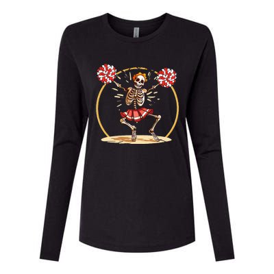 Cheerleading Skeleton Halloween Cheer Skeleton Womens Cotton Relaxed Long Sleeve T-Shirt