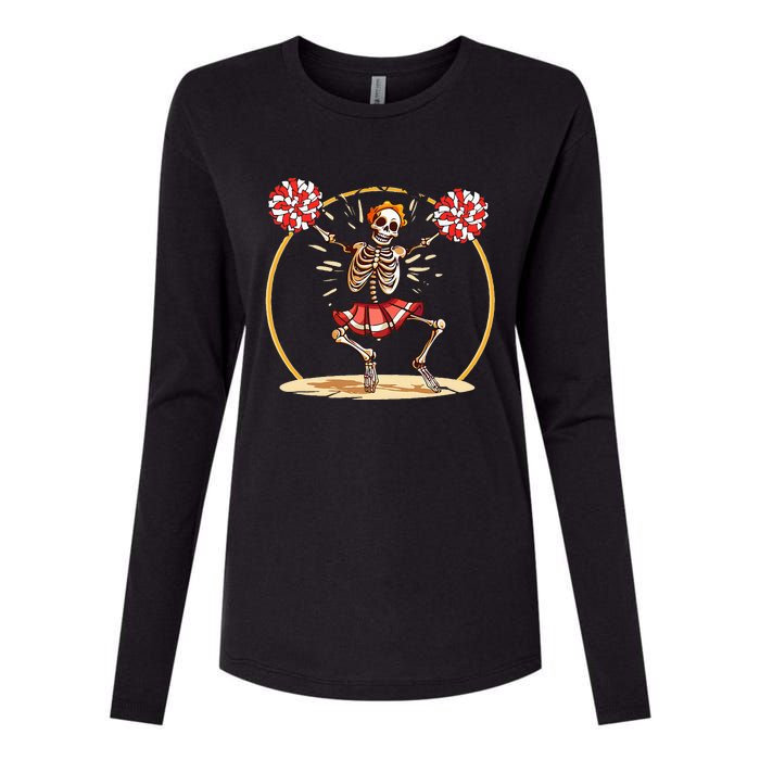 Cheerleading Skeleton Halloween Cheer Skeleton Womens Cotton Relaxed Long Sleeve T-Shirt