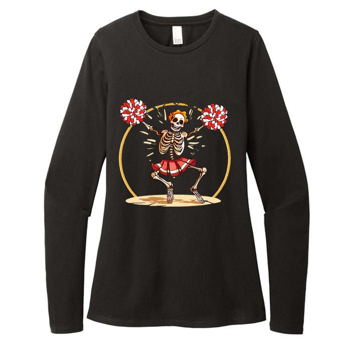 Cheerleading Skeleton Halloween Cheer Skeleton Womens CVC Long Sleeve Shirt