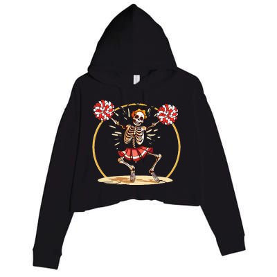 Cheerleading Skeleton Halloween Cheer Skeleton Crop Fleece Hoodie