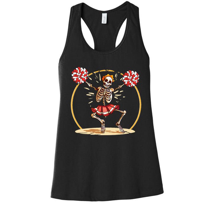 Cheerleading Skeleton Halloween Cheer Skeleton Women's Racerback Tank