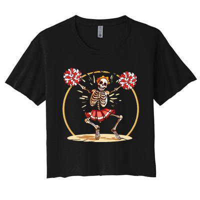 Cheerleading Skeleton Halloween Cheer Skeleton Women's Crop Top Tee