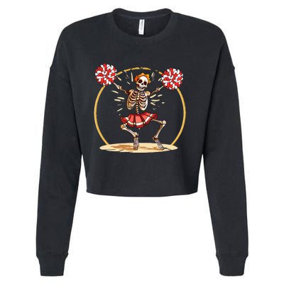 Cheerleading Skeleton Halloween Cheer Skeleton Cropped Pullover Crew