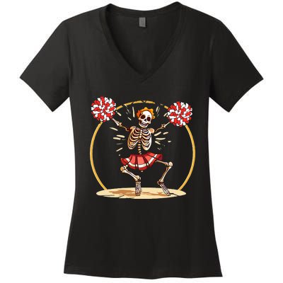 Cheerleading Skeleton Halloween Cheer Skeleton Women's V-Neck T-Shirt