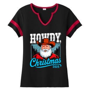 Cowboy Santa Howdy Christmas 2025 Ladies Halftime Notch Neck Tee