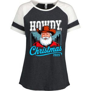 Cowboy Santa Howdy Christmas 2025 Enza Ladies Jersey Colorblock Tee