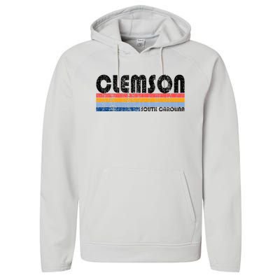 Clemson Sc Hometown Pride Retro 70s 80s Style Performance Fleece Hoodie