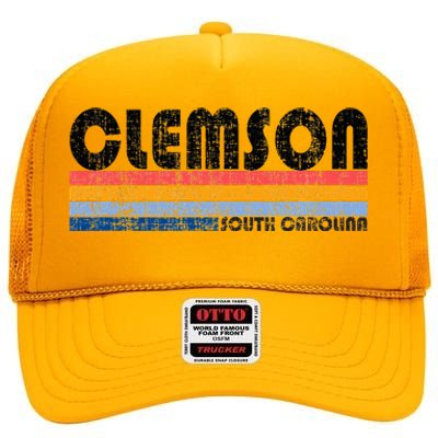 Clemson Sc Hometown Pride Retro 70s 80s Style High Crown Mesh Back Trucker Hat