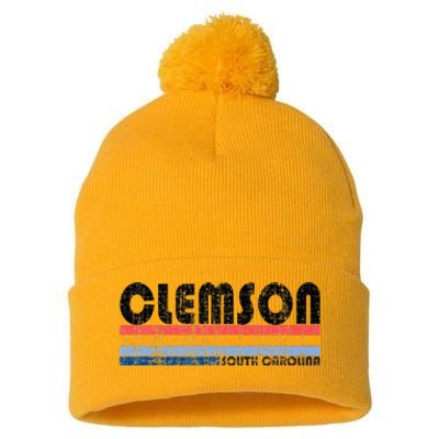 Clemson Sc Hometown Pride Retro 70s 80s Style Pom Pom 12in Knit Beanie