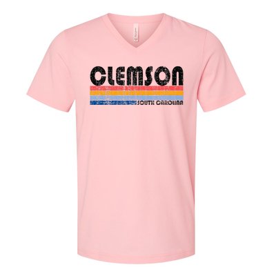 Clemson Sc Hometown Pride Retro 70s 80s Style V-Neck T-Shirt