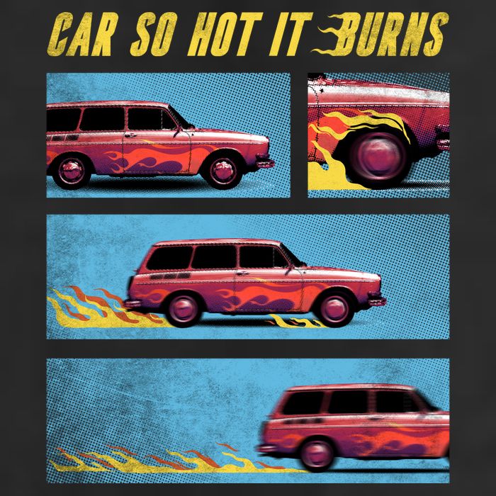 Car So Hot It Burns Comic 7 Panel Mesh Trucker Snapback Hat