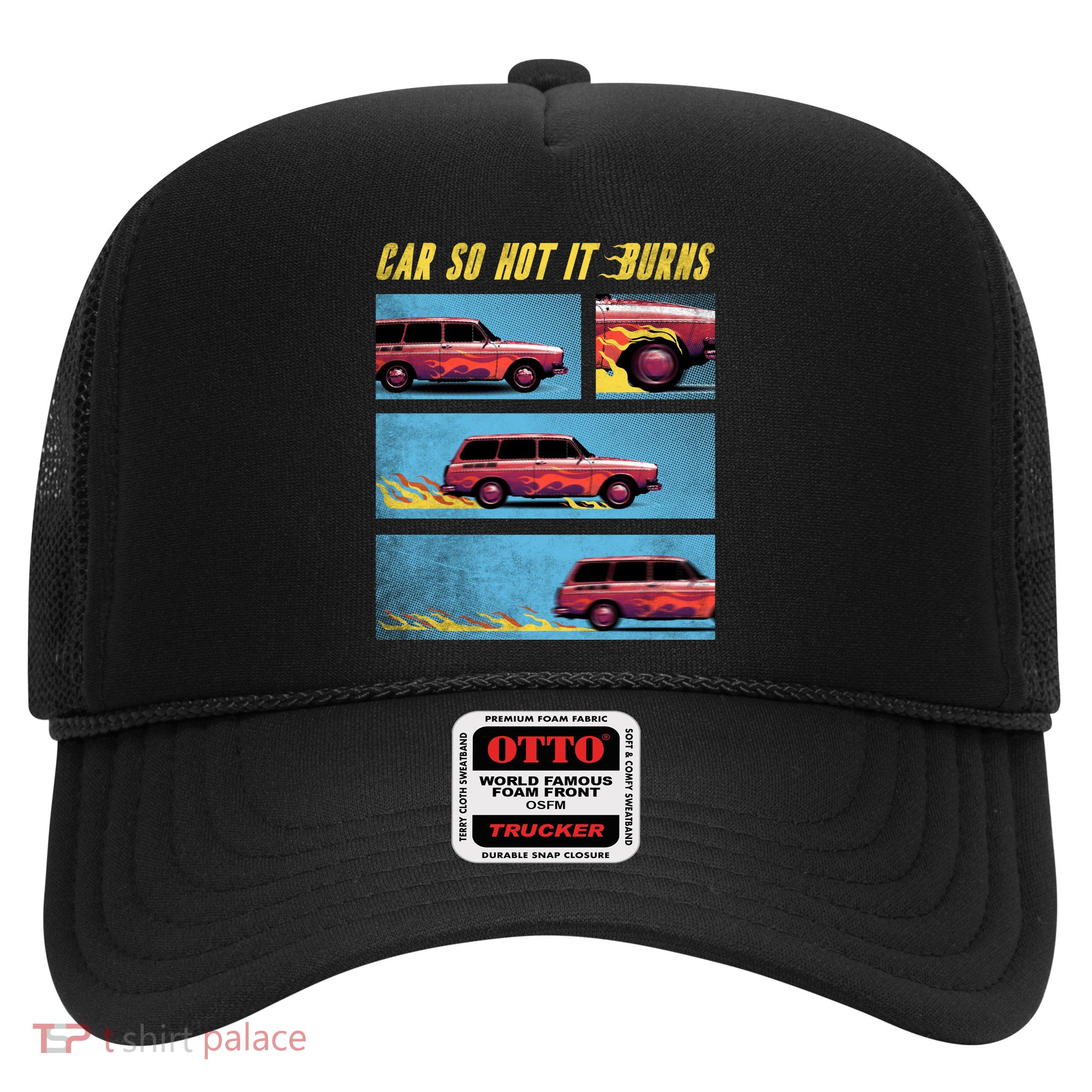 Car So Hot It Burns Comic Trucker Hat