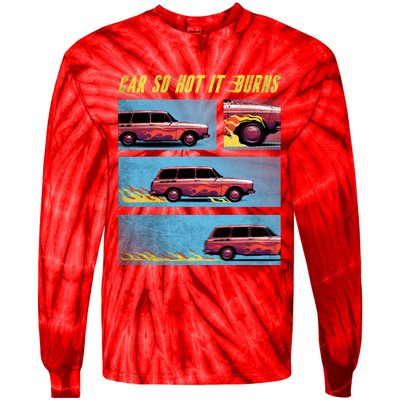 Car So Hot It Burns Comic Tie-Dye Long Sleeve Shirt