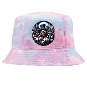 Christmas Snowman Horror Wintertime Fright Scary Humor Gory Tie-Dyed Bucket Hat