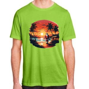 Cool Sunset Holiday Under Palm Trees With Santa And Xmas Funny Gift Adult ChromaSoft Performance T-Shirt