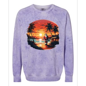 Cool Sunset Holiday Under Palm Trees With Santa And Xmas Funny Gift Colorblast Crewneck Sweatshirt