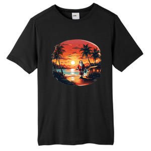 Cool Sunset Holiday Under Palm Trees With Santa And Xmas Funny Gift Tall Fusion ChromaSoft Performance T-Shirt