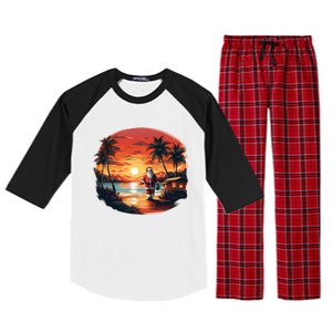 Cool Sunset Holiday Under Palm Trees With Santa And Xmas Funny Gift Raglan Sleeve Pajama Set