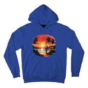 Cool Sunset Holiday Under Palm Trees With Santa And Xmas Funny Gift Hoodie