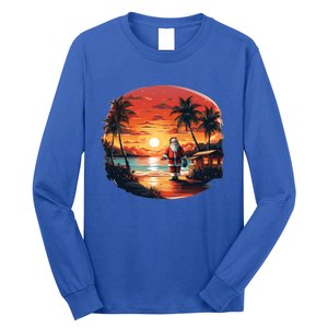 Cool Sunset Holiday Under Palm Trees With Santa And Xmas Funny Gift Long Sleeve Shirt