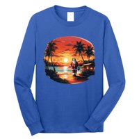 Cool Sunset Holiday Under Palm Trees With Santa And Xmas Funny Gift Long Sleeve Shirt