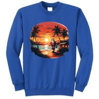 Cool Sunset Holiday Under Palm Trees With Santa And Xmas Funny Gift Sweatshirt