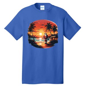 Cool Sunset Holiday Under Palm Trees With Santa And Xmas Funny Gift Tall T-Shirt