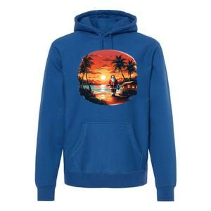 Cool Sunset Holiday Under Palm Trees With Santa And Xmas Funny Gift Premium Hoodie