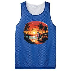 Cool Sunset Holiday Under Palm Trees With Santa And Xmas Funny Gift Mesh Reversible Basketball Jersey Tank