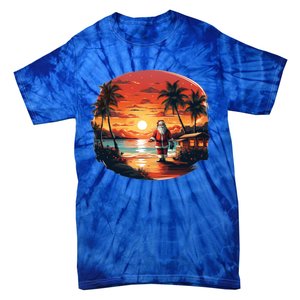 Cool Sunset Holiday Under Palm Trees With Santa And Xmas Funny Gift Tie-Dye T-Shirt