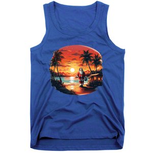 Cool Sunset Holiday Under Palm Trees With Santa And Xmas Funny Gift Tank Top