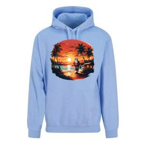 Cool Sunset Holiday Under Palm Trees With Santa And Xmas Funny Gift Unisex Surf Hoodie