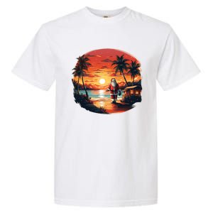 Cool Sunset Holiday Under Palm Trees With Santa And Xmas Funny Gift Garment-Dyed Heavyweight T-Shirt