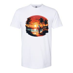 Cool Sunset Holiday Under Palm Trees With Santa And Xmas Funny Gift Softstyle CVC T-Shirt