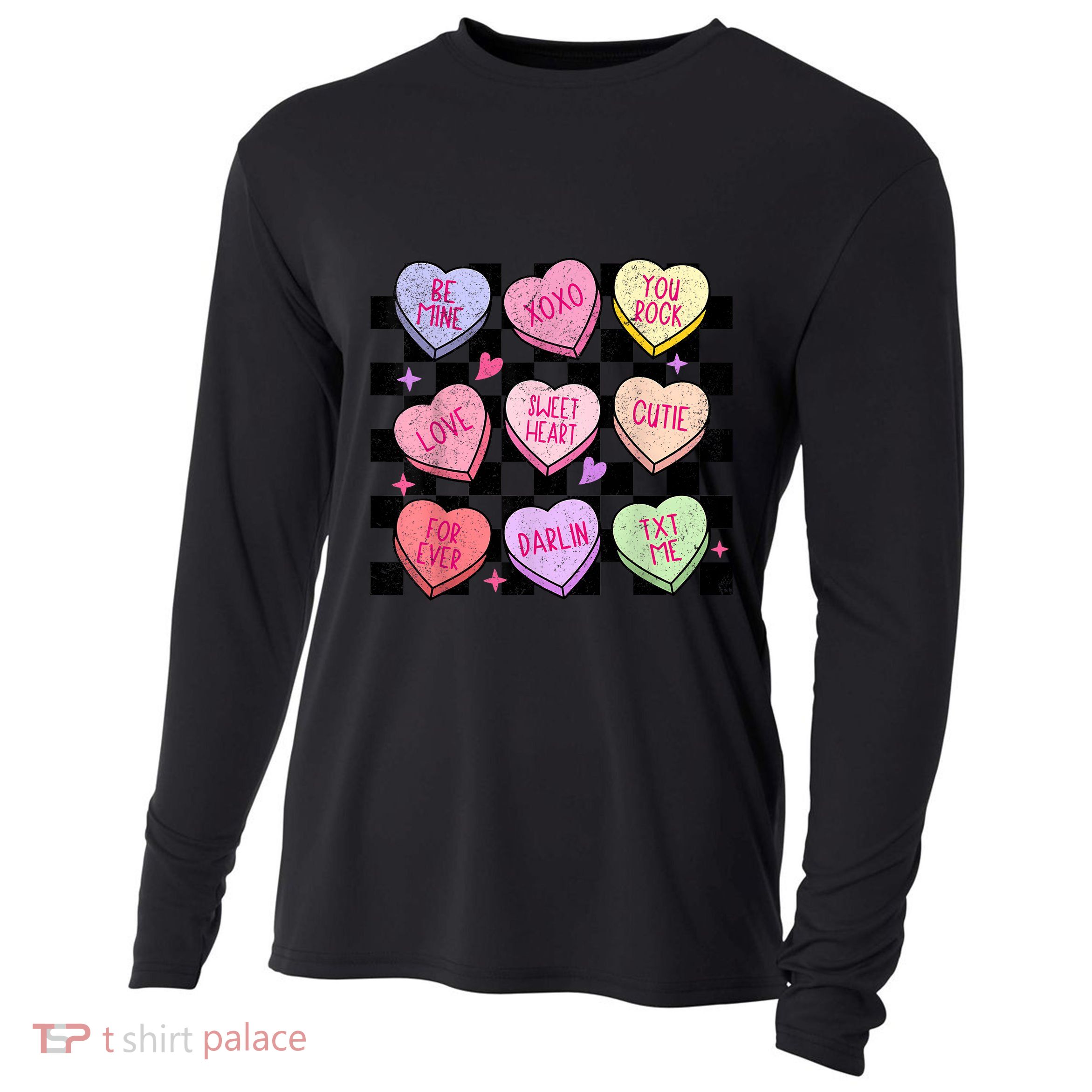 Candy Sweet Hearts Love Valentines Day Women Girl Cooling Performance Long Sleeve Crew