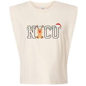 Cute Santa Hat Reindeer Christmas Light Xmas NICU Nurse Garment-Dyed Women's Muscle Tee