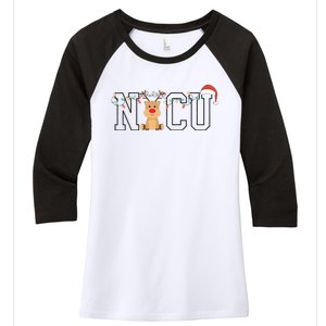 Cute Santa Hat Reindeer Christmas Light Xmas NICU Nurse Women's Tri-Blend 3/4-Sleeve Raglan Shirt