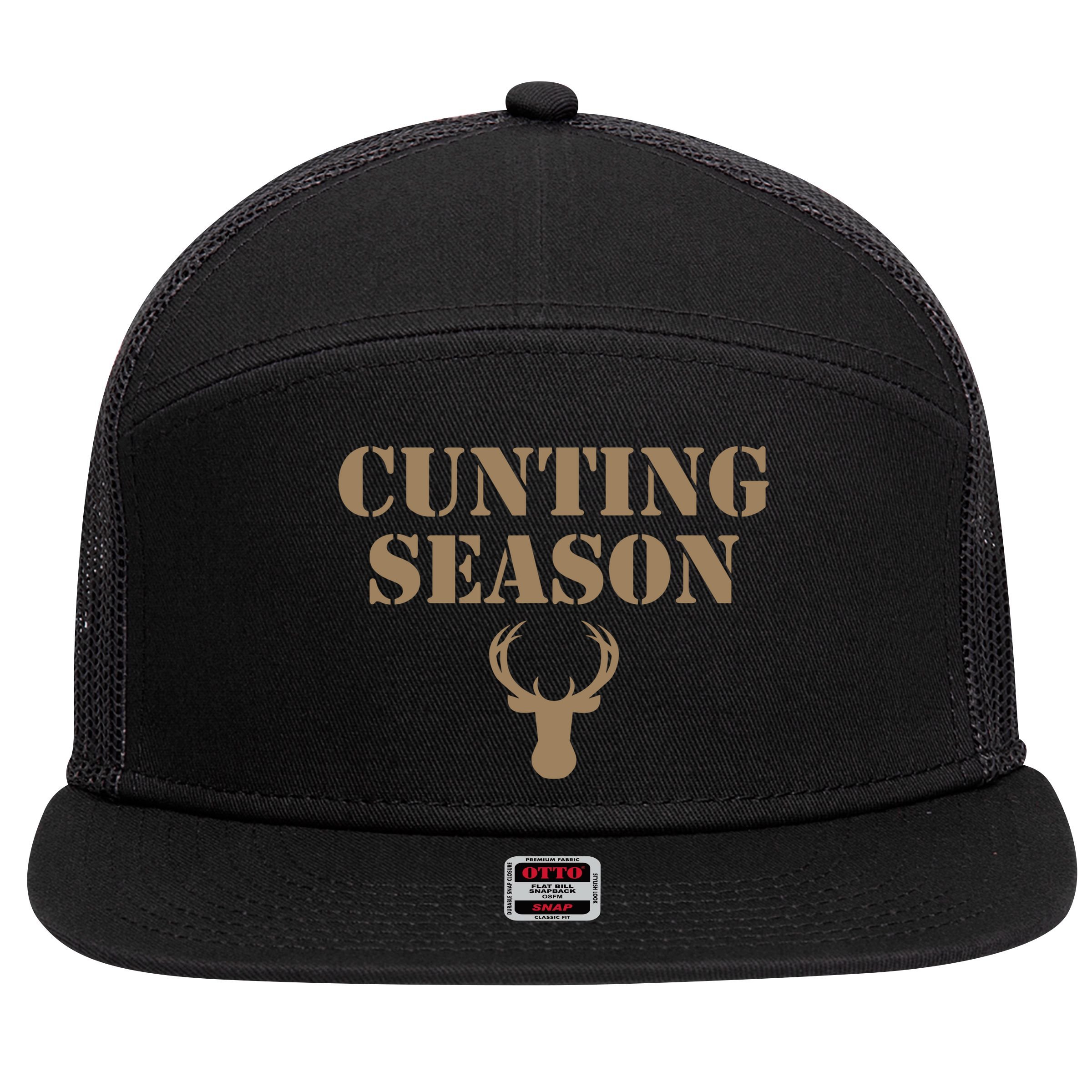 Cunting Season Hunting Season Deer Hunting 7 Panel Mesh Trucker Snapback Hat