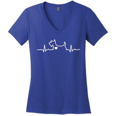 Cute Scottie Heart Heartbeat Scottish Terrier Gift Dog Lover Gift Women's V-Neck T-Shirt