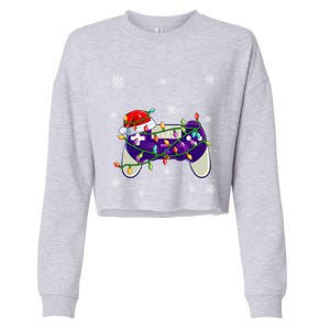 Christmas Santa Hat Video Gamer Controller Xmas Gift Cropped Pullover Crew